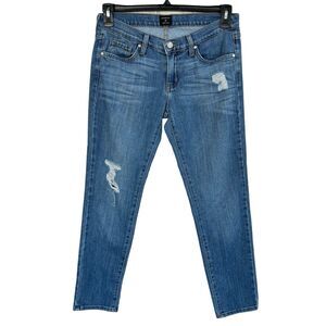 Just Black SZ 26 Jeans Distressed Low-Rise Zip-Fly Whiskered Medium Wash Womens